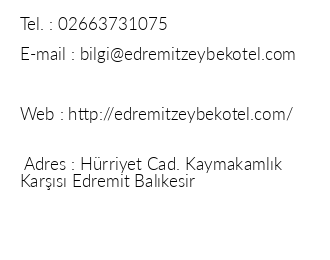 Edremit Zeybek Hotel iletiim bilgileri